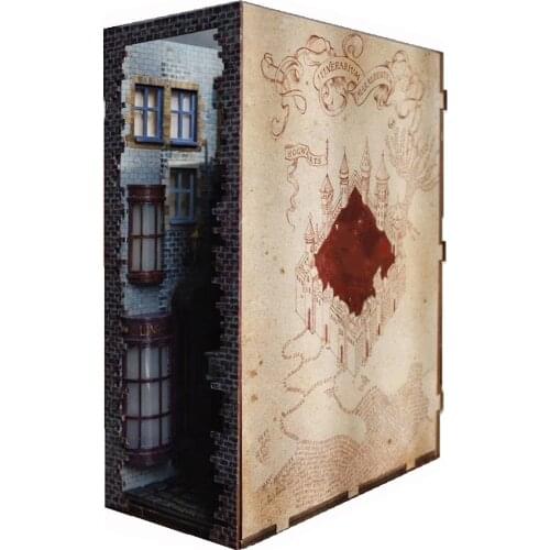 Wooden DIY Bookend Diagonal Alley Model Handmade Building Miniature Furniture Home Decoration Toys Gifts(Assembly Required)