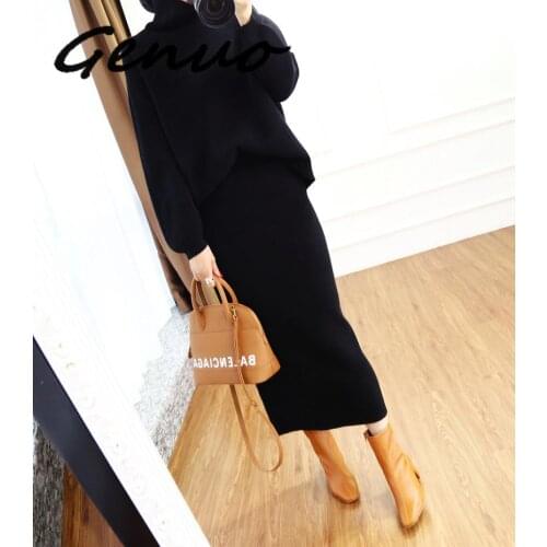 2019 Autumn Winter High Collar Cashmere Sweater Korean Version Of The Loose Sweater Womens Knitted Two-piece Suit Bag Hip Skirt
