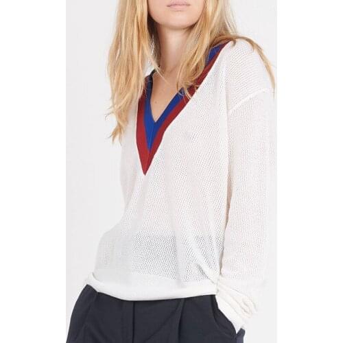 Patads French light luxury sweater spring and summer wool thin color contrast V-Neck Sweater women
