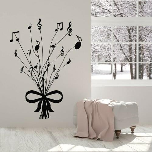 Music Vinyl Wall Decal Bouquet Of Notes Window Sticker Bow Gift Music Room Stickers Mural Home Decor Wallpaper M234