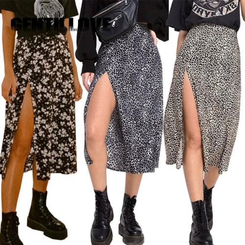Sexy Leopard Print Summer Women Skirt Split High Floral Print Skirts Fashion Asymmetric Skirt Beach Wraps Casual Clothes