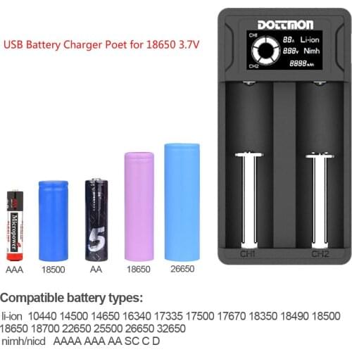 Universal 2 Slots Smart LCD 18650 Battery Charger Discharge Recharge For Li-ion Ni-NH Ni-Cd AA AAA Charger With USB input