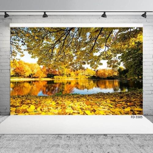 Yellow Fallen Leves Lake Autumn Photographic Backdrop Vinyl Cloth Backgrounds for Children Baby Portrait Photocall Fond Photo