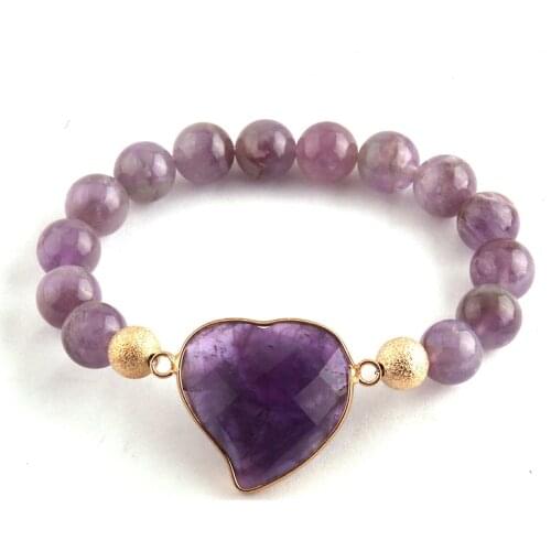 RH Fashion Boho Jewelry Natural Stone Heart Charm Bracele Women Strand Bracelets & Bangles DropShippers