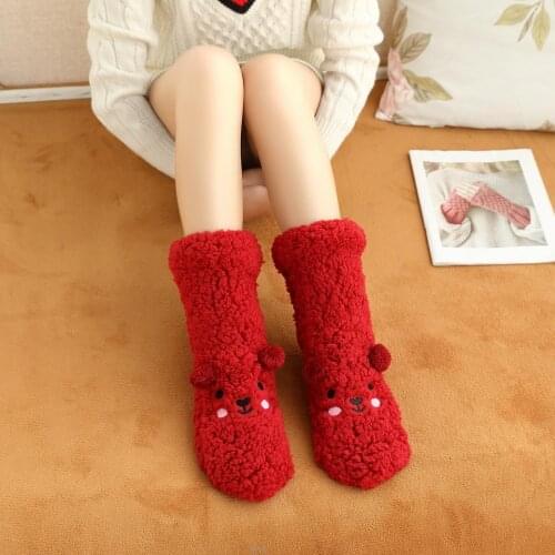 Winter Warm Bear Socks For Women Thick Coral Fleece Girls Sleeping Fuzzy Socks Home Floor cute Socks for Christmas