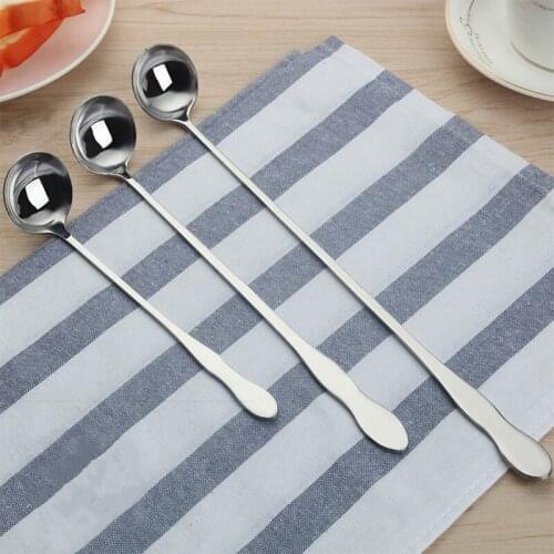 10pcs Stainless Steel Extended Handle Condiment Seasoning Stirring Spoon Milk Tea Sand Ice Spoon Deep Pot Honey Spoon