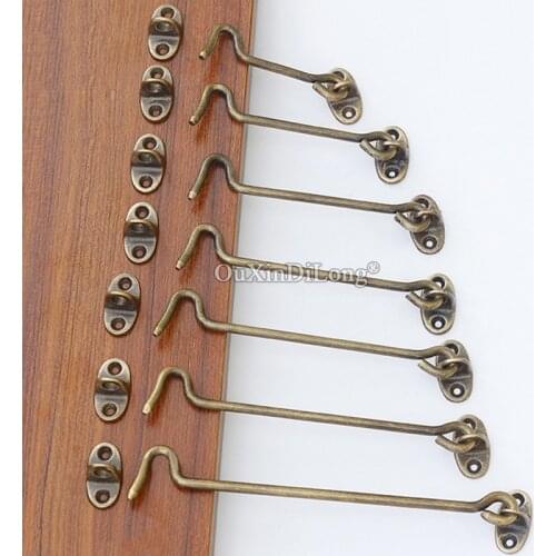 Retro Vintage 10PCS Antique Brass Cabin Hooks And Eye Latch Lock Shed Gate Door Catch Silent Holder Bronze Hooks with Screws