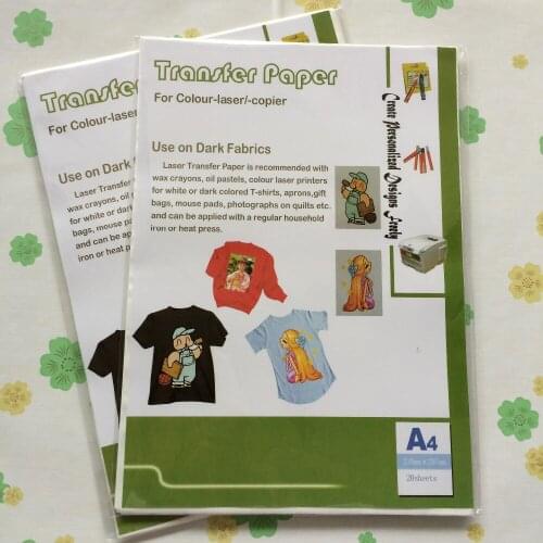 20 pieces per lot Free shipping,used for t-shirt/clothing,A4 size laser dark color heat transfer paper