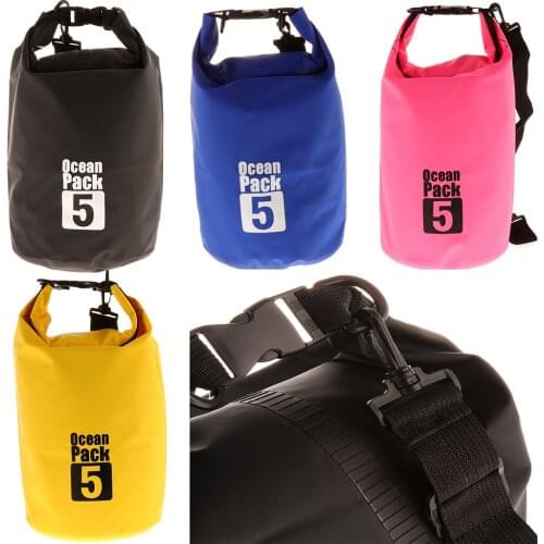 5L Waterproof Dry Bag Drifting Canoe Bag Kayaking Camping Ocean Dry Bucket Sack with and Shoulder Strap for Boating Surfing