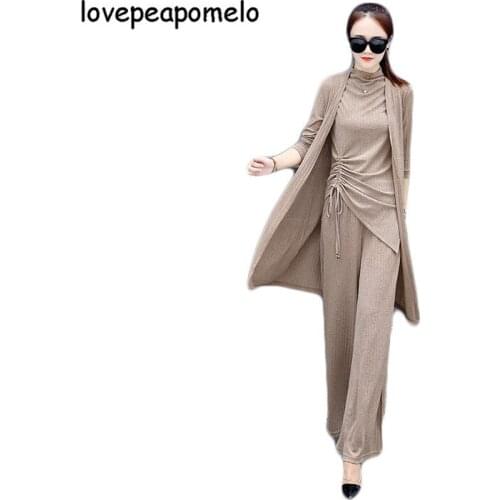 Plus Size 5XL 2018 New Spring Female Large Size Temperament suit Korean Fashion Womens Three sets Knltted sweaters M-5XL D278
