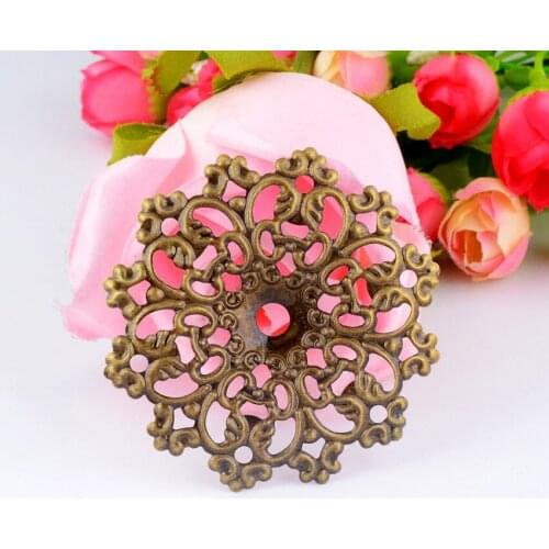 Free shipping 10Pcs Silver Tone Filigree Wraps Flower Connectors Metal Crafts Gift Decoration DIY Findings 6x6cm F0308X2
