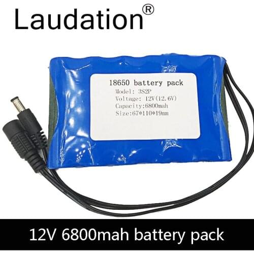 Free Shipping 3S BMS DC 11.1V 6.8Ah 12.6V 6800 mAh 12V Portable Rechargeable Lithium Battery CCTV Monitor Hunting Flashlight