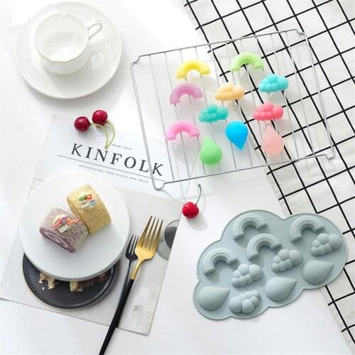Free shipping Creative Cartoon Cloud Rainy Water Drop Cake Rainbow Decoration Mold Silicone Baking Tool Pudding Chocolate Mold