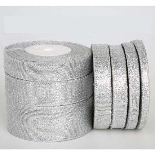 Size 7mm-38mm Choosing Glitter Silver Ribbons 25 Yards Metallic Luster Wedding Christmas Decoration Wedding Card Gift Wrapping