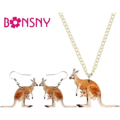 Bonsny Acrylic Australian Kangaroo Necklace Earrings Jewelry Sets Anime Animal Children Girls Teen Charms Party Gift Decorations