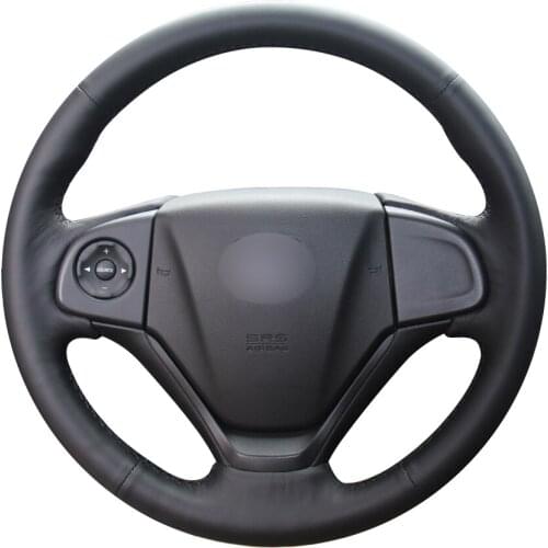 Black Natural Leather Car Steering Wheel Cover for Honda CRV CR-V 2012-2015