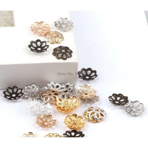 DHL 1000bag 200 pcs/bag Jewelry Making 10mm DIY 4 Color Hollow Flower Metal Charms Bead Caps Craft Accessories