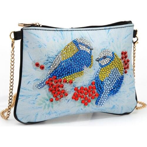 DIY Bird Special Shape Diamond Painting Chain Shoulder Bag Leather Women Clutch Storage Bag Abstract Picture Mini Chain Bag