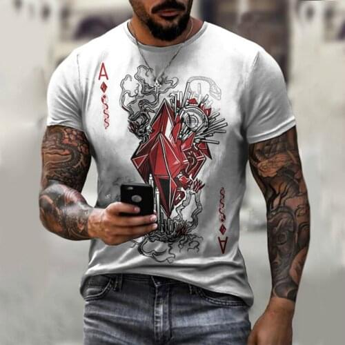 Retro playing card A printed T-shirt mens short-sleeved top casual O-neck top streetwear summer new style
