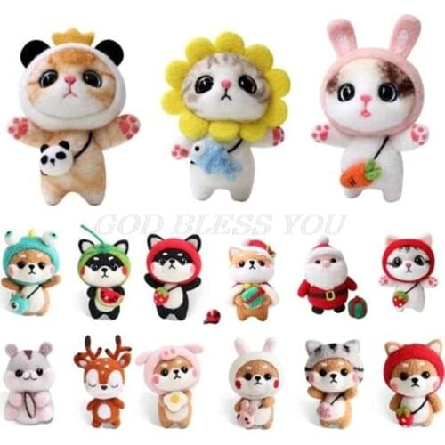 Cat Doll With Strawberry Panda Wool Felt Craft DIY Non Finished Poked Set Handcraft Kit For Needle Material Bag Pack