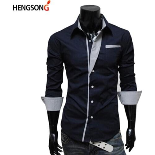 Fashion Mens Casual Shirts Plus Size Autumn Clothing Casual Shirts And Blouses For Men Long Sleeve Patchwork Slim Shirts