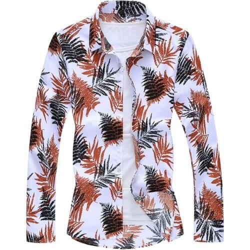 2021 Men Casual Shirt Long Sleeve Mens Floral Shirts Hawaii Casual Male Flower Print Beach Holiday Large Size 6XL 7XL