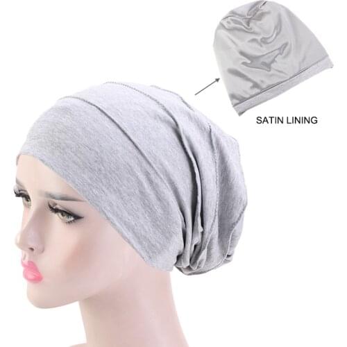 Soft Chemo Cap Hair Loss Hat Satin Lining Sleep Beanie Hat Women Headwrap Muslim Turban New Fashion Head Wear Hair Accessories