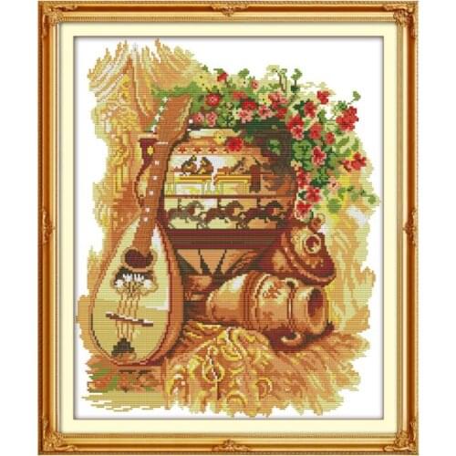 Clay pot and guitar cross stitch kit cartoon 14ct 11ct count print canvas stitching embroidery DIY handmade needlework