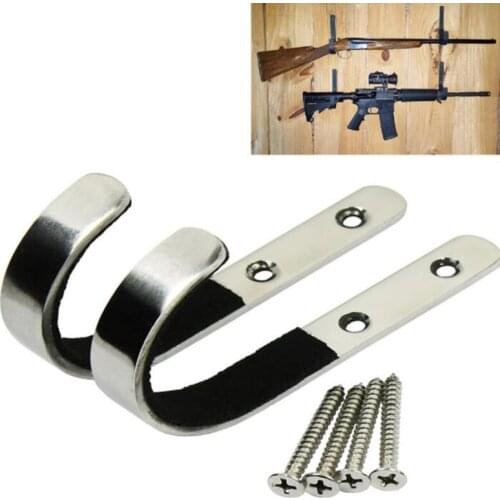 1 Pair Rifle Wall Mount Storage Rack Silver J Shape Stainless Steel Anti-Scratch Hooks Hangers Holder Outdoor Hunting Tools