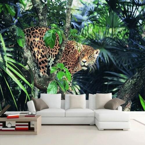 Custom Any Size Mural Wallpaper 3D Virgin forest leopard animal Wall Painting Kids Bedroom TV Background Wall Papel De Parede