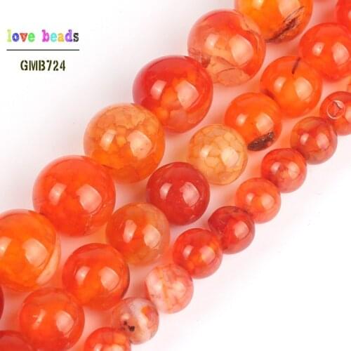 Natural Orange Fire Dragon Veins Agates Round Loose Stone Beads for Jewelry Making DIY Bracelets 15'' 6mm 8mm 10mm