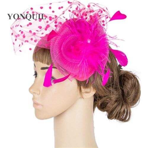 Fancy Color Fascinator Headwear Colorful Mesh Feather Bridal Veils Church Show Hair Accessories Millinery Cocktail Hats MYQ050