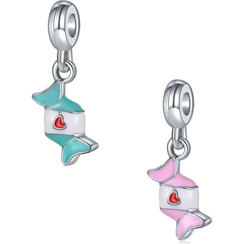 New Original Alloy Bead Blue Pink Enamel Sweet Candy Dangle Charm Fit Pandora Bracelet Bangle DIY Women Jewelry Dropship