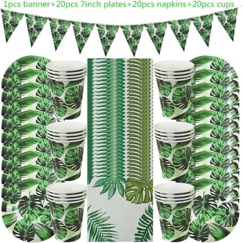 61pcs/set Hawaii Party Disposable Tableware Turtle Leaf Printed Plates Cups Napkins Baby Shower Birthday Festive Summer Decor
