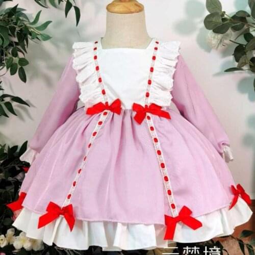 Autumn winter vintage Spanish lolita princess dress for kids lace stitching bow ball gown birthday party dress