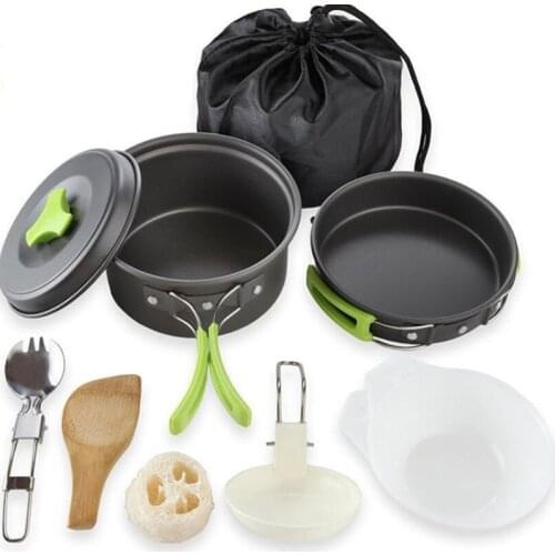 Portable Camping Tableware Cooking Set Outdoor Cookware Pan Pot Bowl Spoon Fork Utensils For Hiking Picnic Travel Wild Campismo