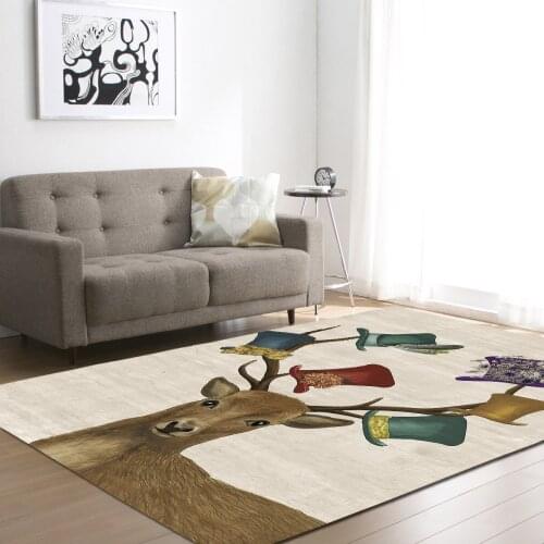 Gold Elk with Hat Rectangle Carpet Non-slip Area Rugs Leaf Welcome Floor Door Mat Living Room Bedroom Party Home Christmas Decor