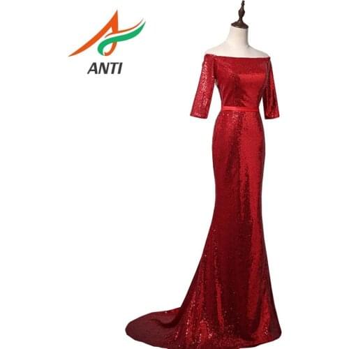 ANTI Custom Made Sexy Glitter Off Shoulder Prom Dresses Elegant Mermaid Backless Sweep Train Cheap Long Gowns for Evening Party