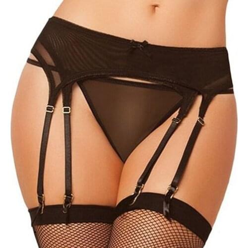 Sexy Garter Belt Ladies Suspender Lingerie Underwear Sexy Bow Perspective Thigh-Highs Female Garter Belt (Without Stockings)