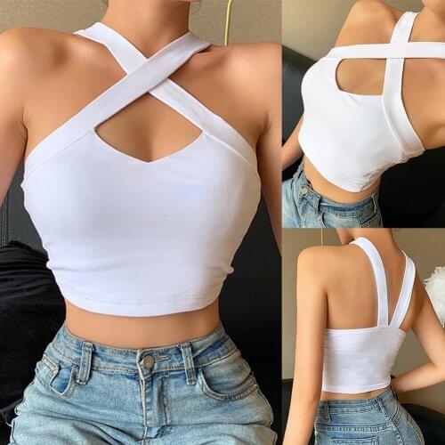 Sexy Women Criss Cross Sleeveless Cut Out Halter Vest Strap Crop Top Clubwear