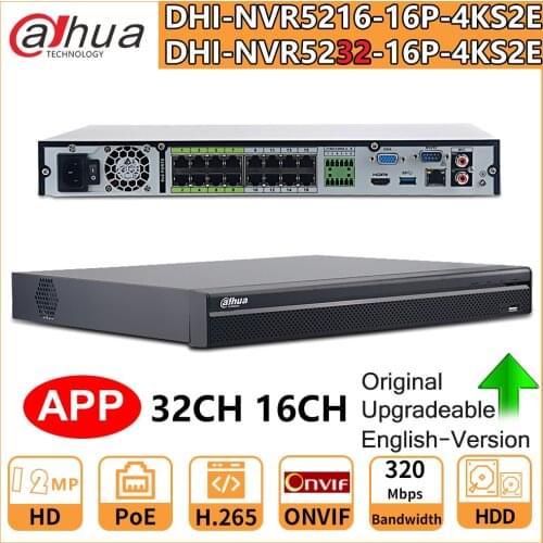 Dahua Original PoE NVR 32CH NVR5232-16P-4KS2E 12MP 16CH NVR5216-16P-4KS2E Support Two Way Talk e-POE 800M Network Video Recorder