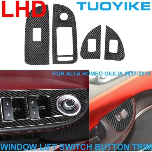 LHD Car Styling Real Dry Carbon Fiber Interior Window Lift Switch Button Frame Trim Panel Sticker For Alfa Romeo Giulia 2017-19