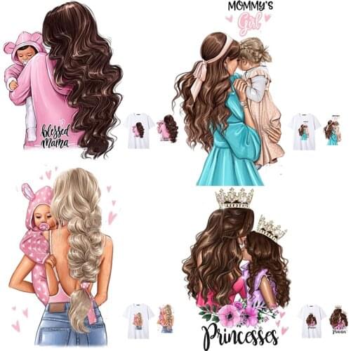 Blessed Mama Mommys Girl Iron On Heat Transfer Printing Stickers For Clothes T-shirt Appliques Washable For Cloths Patches