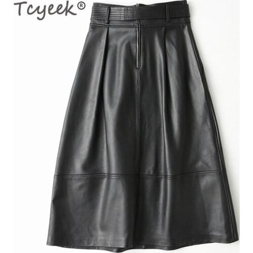 Spring Autumn Long Genuine Leather Skirts Womens Casual Black Real Sheepskin Skirt Plus Size Elegant Clothes 2020 LWL1592