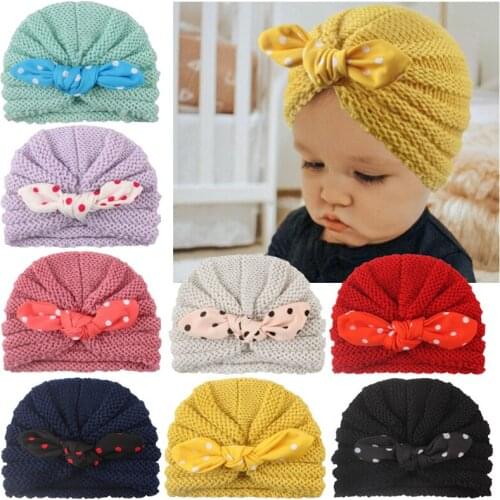 Knitted Winter Baby Hat Rabbit Ear Knit Hat Pullover Cap For Girls Boys Candy Color Bonnet Enfant Baby Beanie Turban Hats Soft