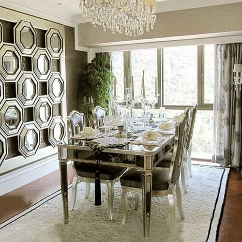 High quality European modern dining table set one table with 6 chairs retangle glass dining xqd001