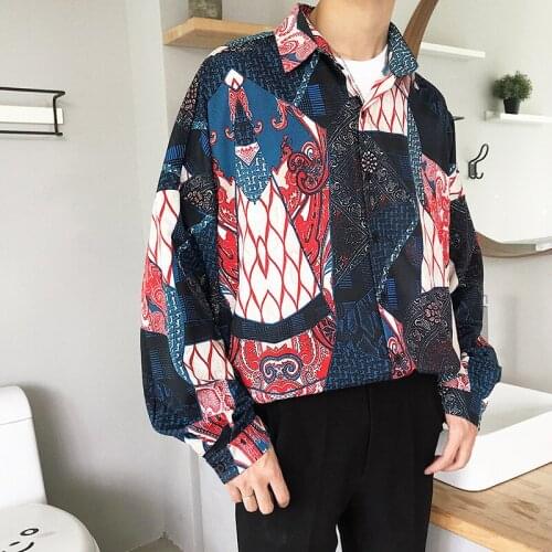 Japanese Ukiyo E Geometry Patchwork Long Sleeve Shirts 2018 Hip Hop Casual Streetwear Shirts Men Women Fashion Tops
