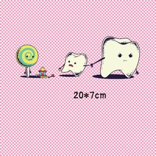 Funny Health Tooth Printing Appliques Iron On Transfer Washable A-Level Heat Transfer Clothes Tooth Need Far From Candy Sticker