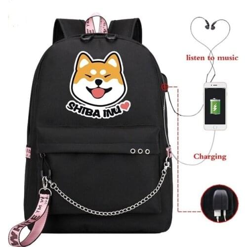 Funny Shiba Inu Backpack Usb Charge Laptop Backpack School Bags for Teenage Girls Women Backpacks Mochila Bagpack