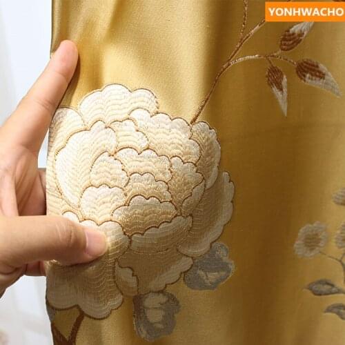 Custom curtains Classical Chinese Living Room Golden Yellow Embroidered Window cloth blackout curtain tulle valance drape B125